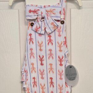Milkberry Baby Girl Bamboo Lobster Ruffle Bubble Romper 3-6 6-9 months